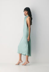Audience Satin Maxi Halter Dress - GODDESS SAGE
