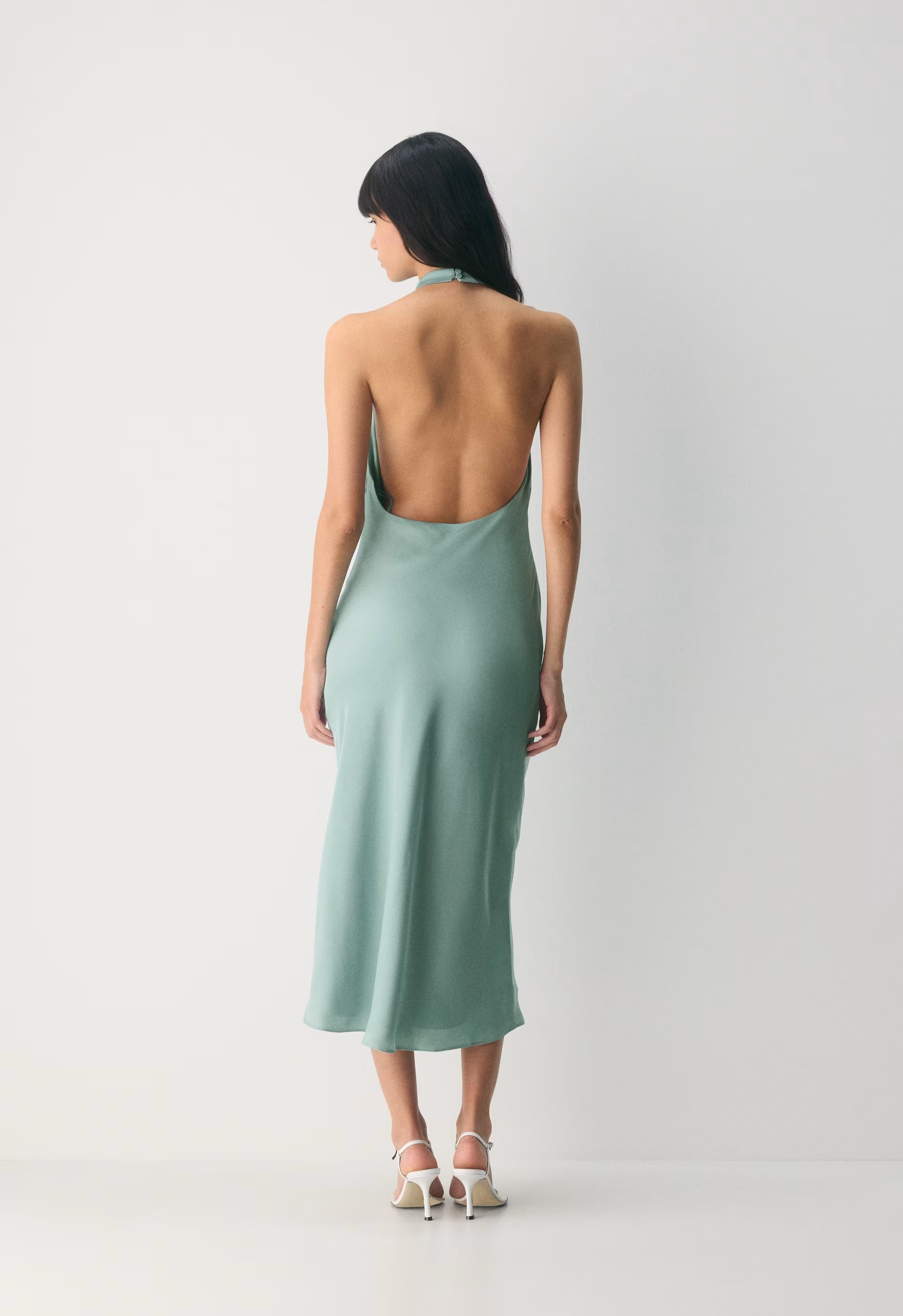Audience Satin Maxi Halter Dress - GODDESS SAGE