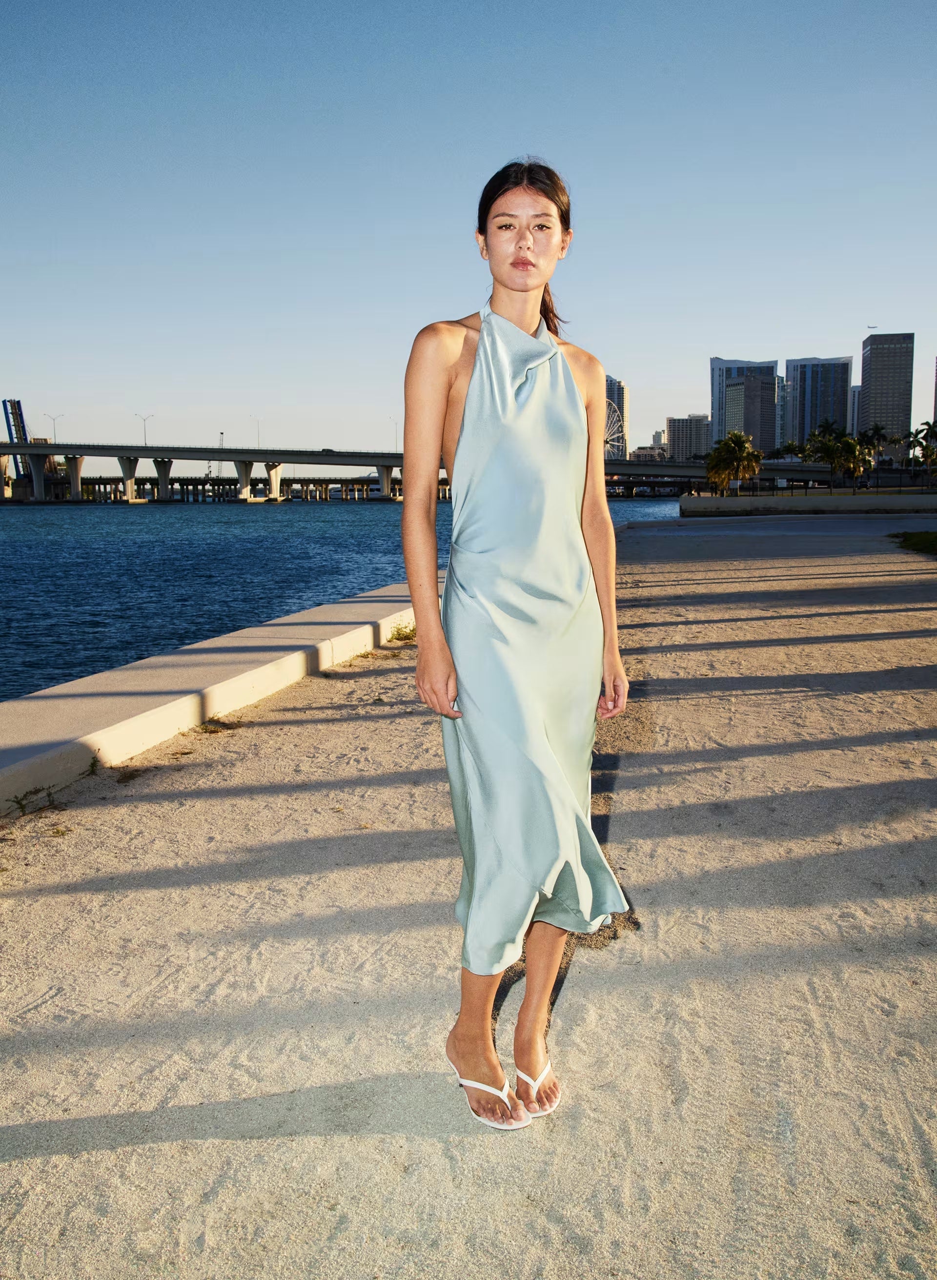 Audience Satin Maxi Halter Dress - GODDESS SAGE
