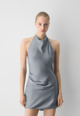 Audience Satin Mini Halter Dress - RIVERSTONE GREY