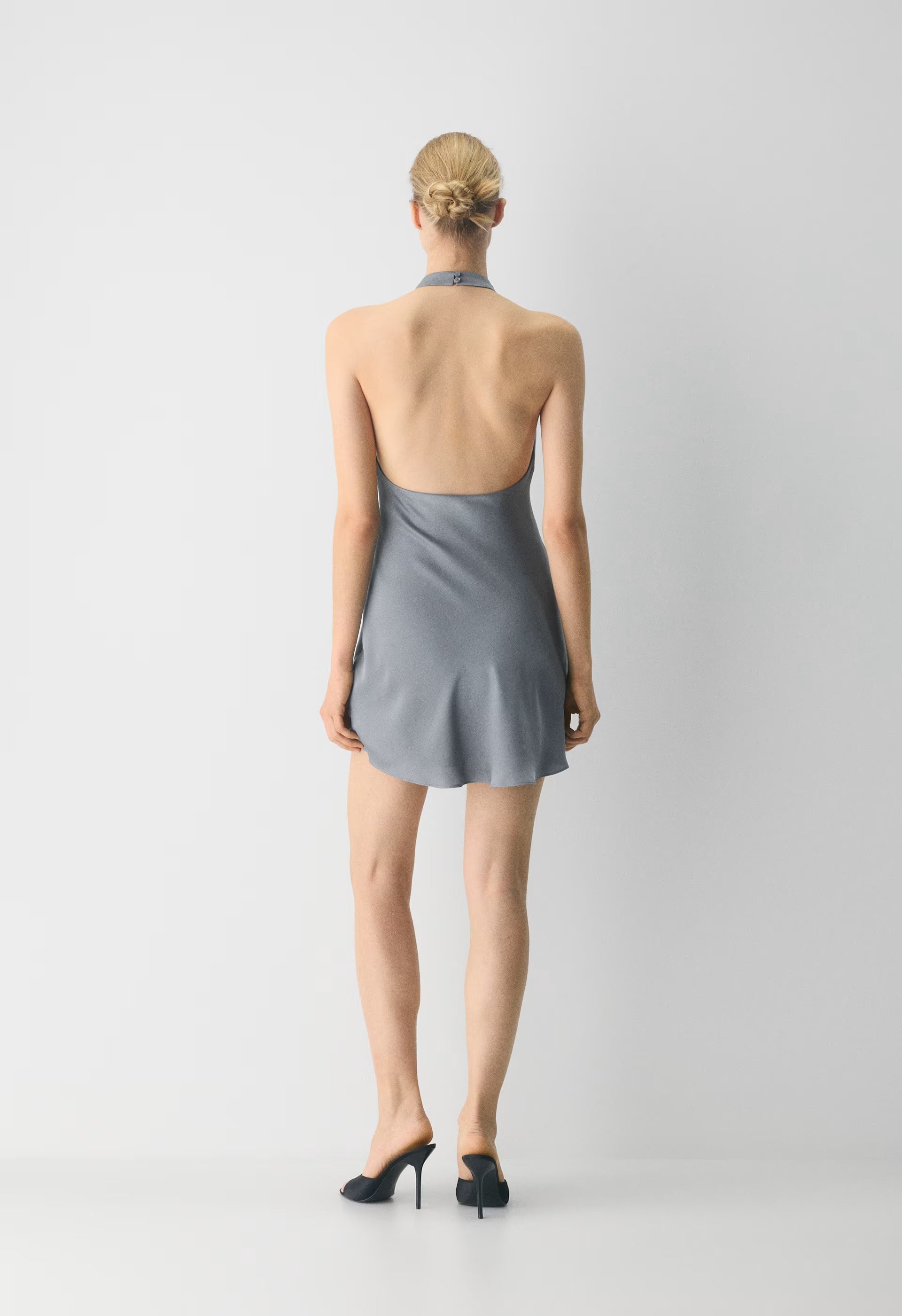 Audience Satin Mini Halter Dress - RIVERSTONE GREY