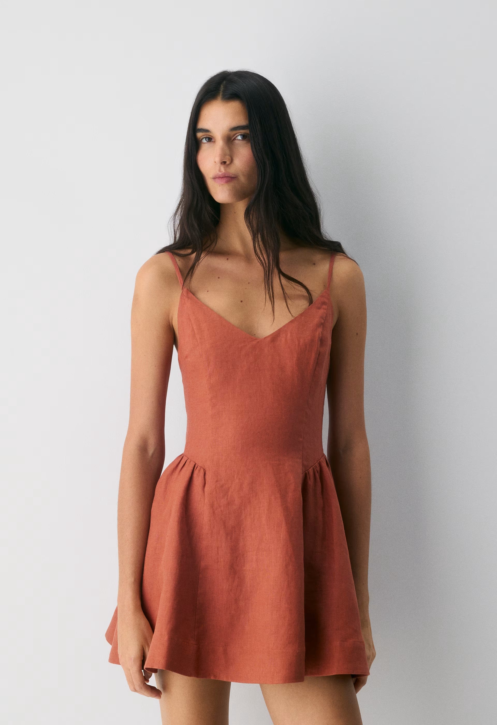 Technique Linen Mini Dress - MARINER TERRACOTTA