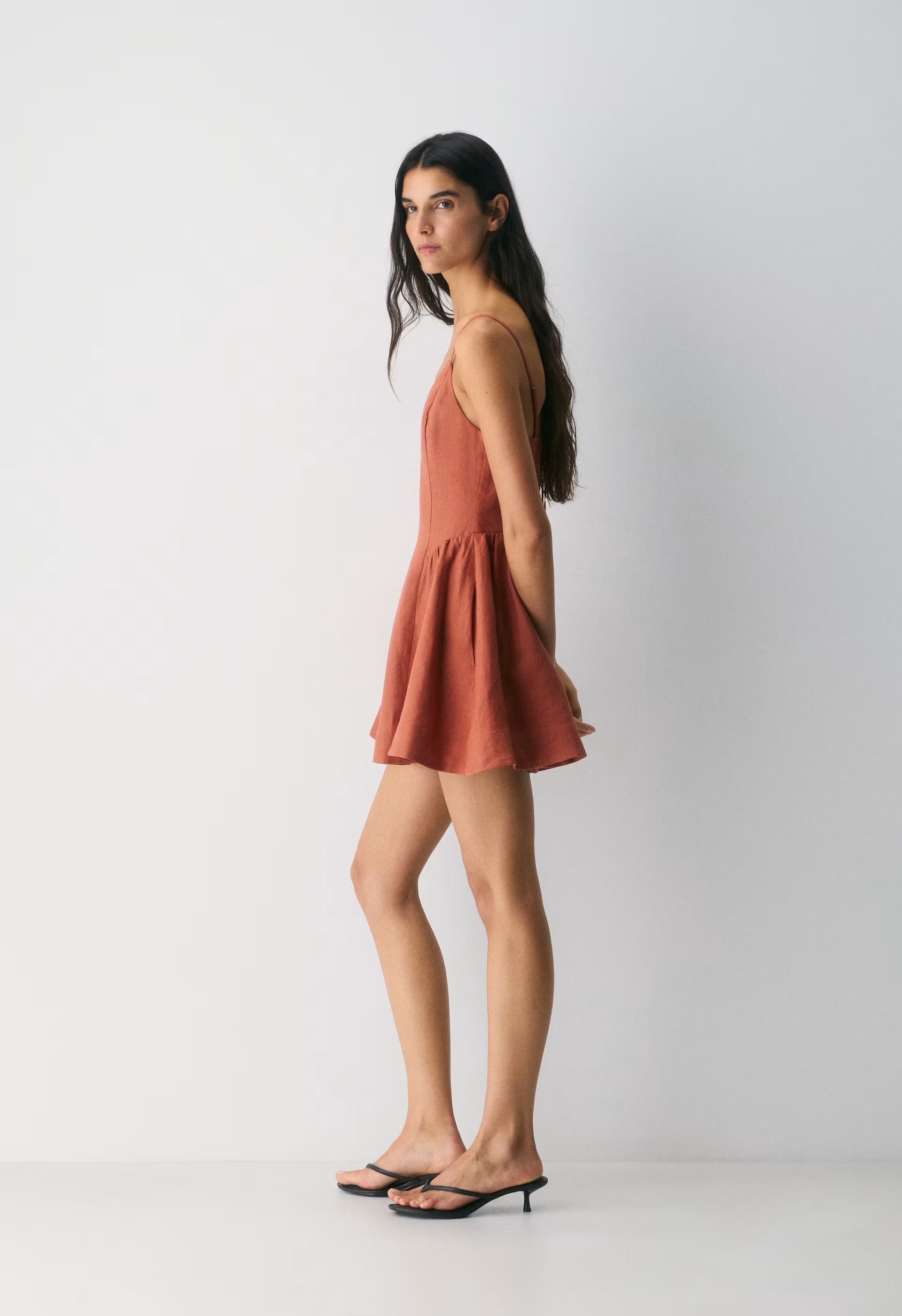 Technique Linen Mini Dress - MARINER TERRACOTTA
