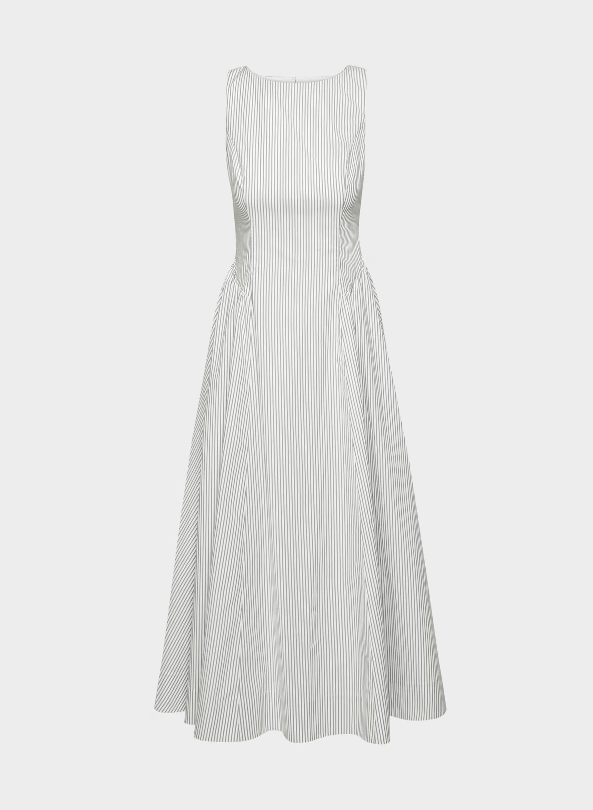 Tina Poplin Dress - CRMN STRP WT/VNTG NVY