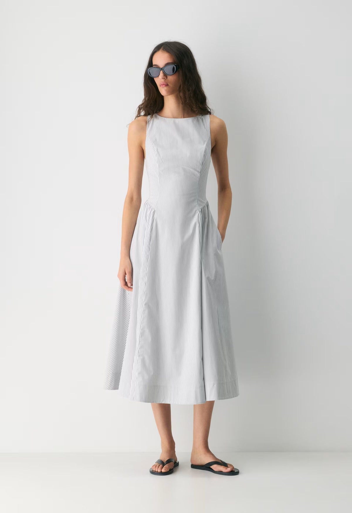 Tina Poplin Dress - CRMN STRP WT/VNTG NVY