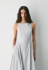 Tina Poplin Dress - CRMN STRP WT/VNTG NVY