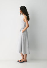 Tina Poplin Dress - CRMN STRP WT/VNTG NVY