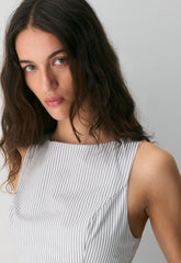 Tina Poplin Dress - CRMN STRP WT/VNTG NVY