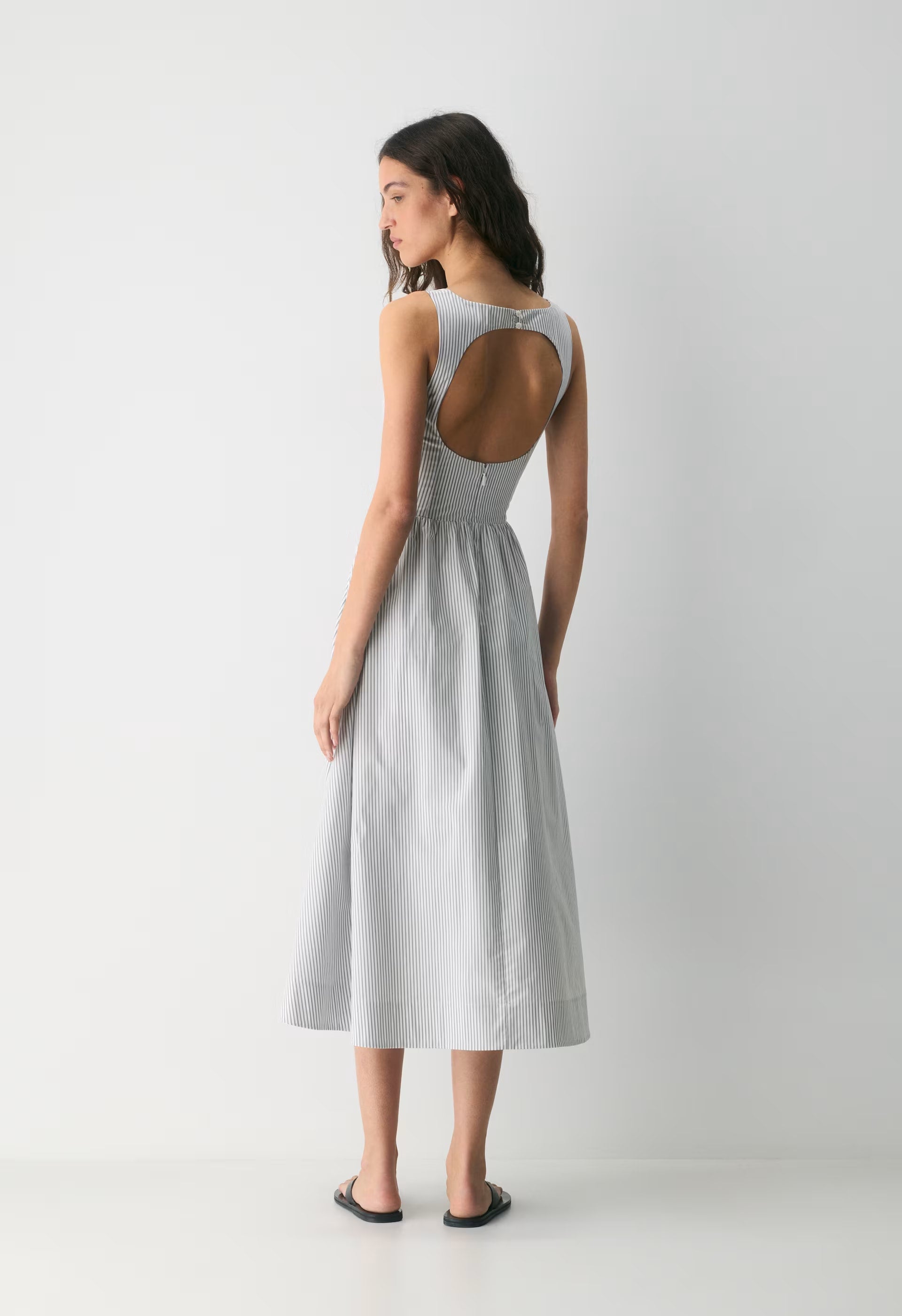 Tina Poplin Dress - CRMN STRP WT/VNTG NVY