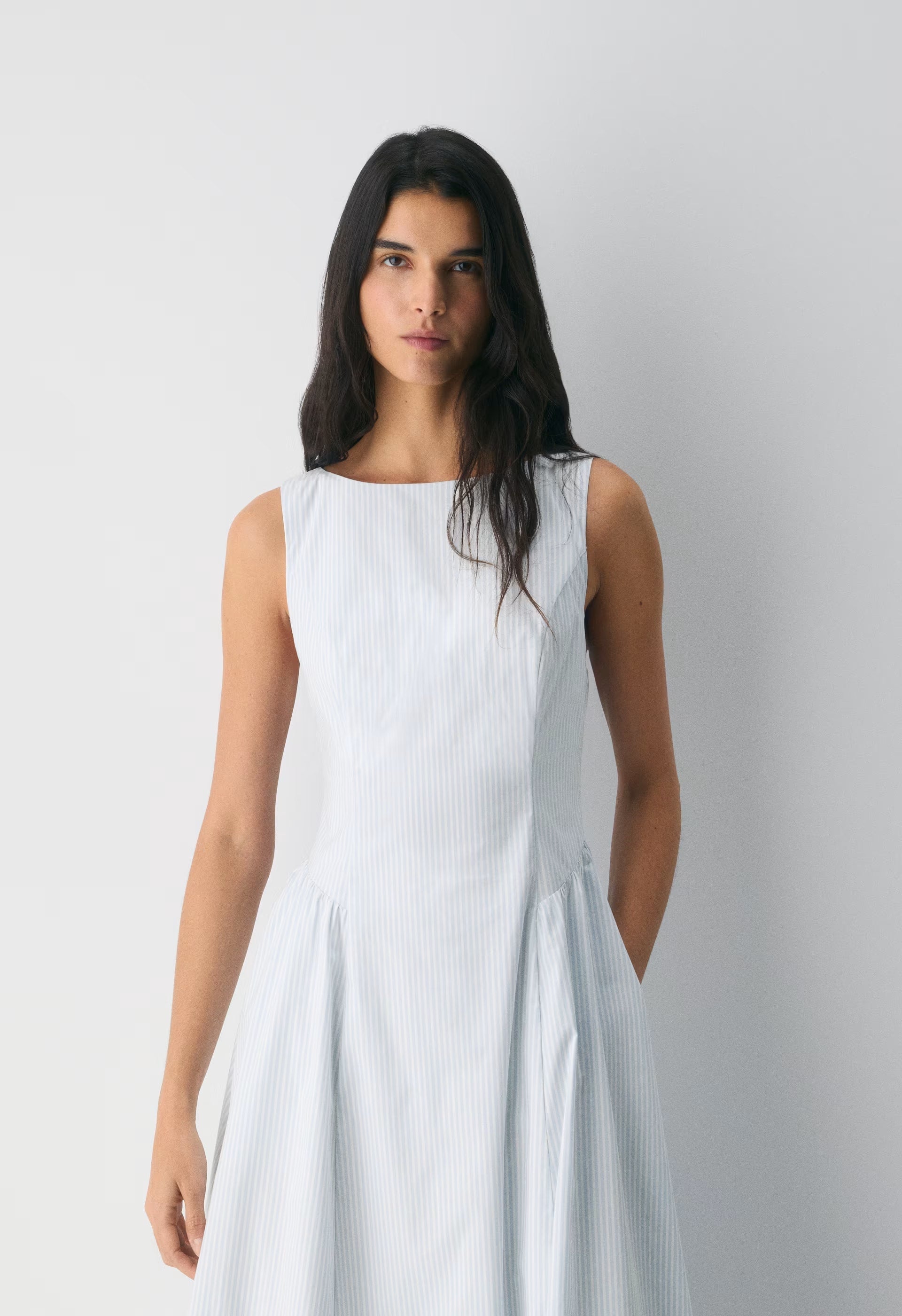 Tina Poplin Dress - CRMN STRP DEW BL/WHT