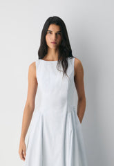 Tina Poplin Dress - CRMN STRP DEW BL/WHT