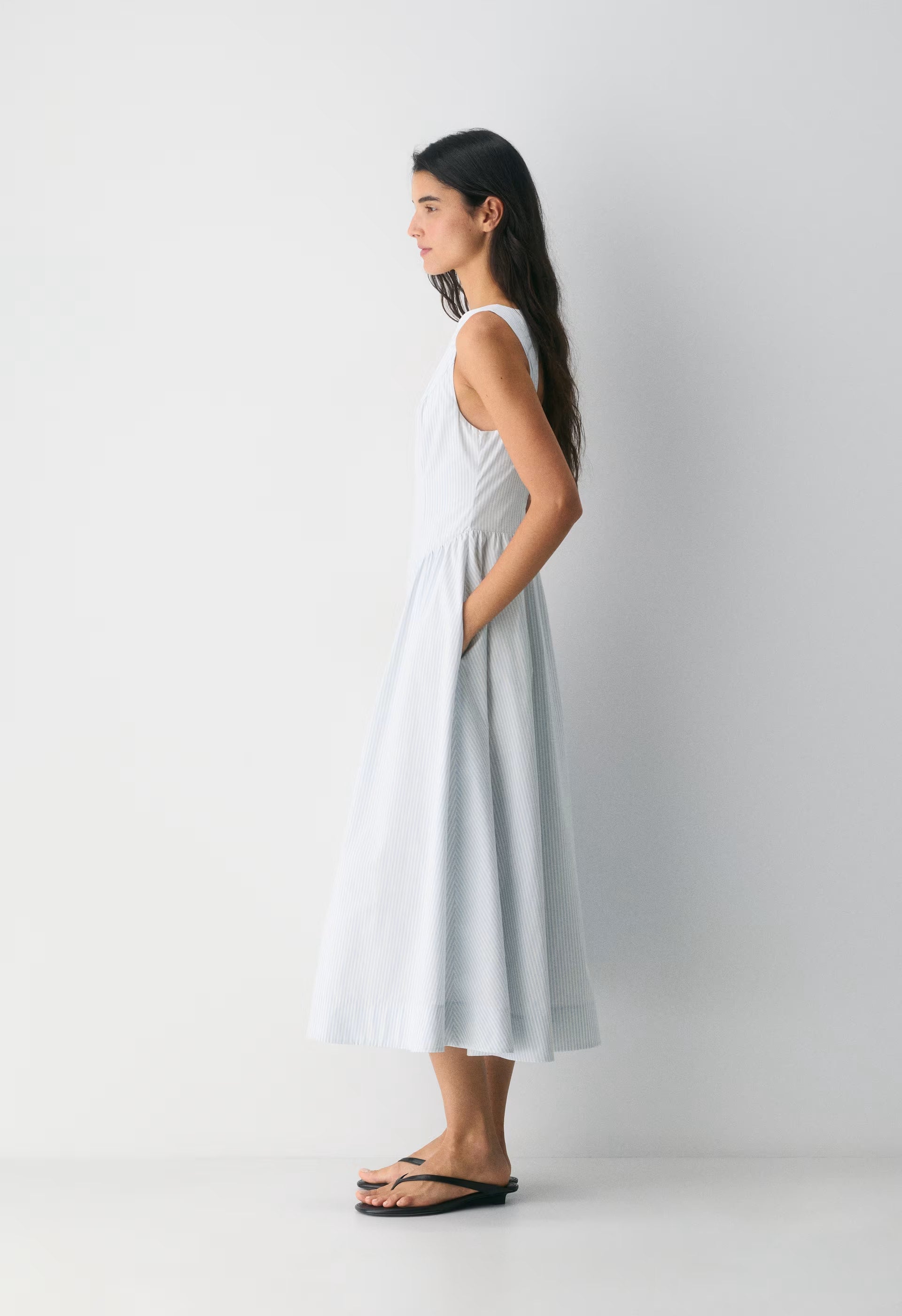Tina Poplin Dress - CRMN STRP DEW BL/WHT