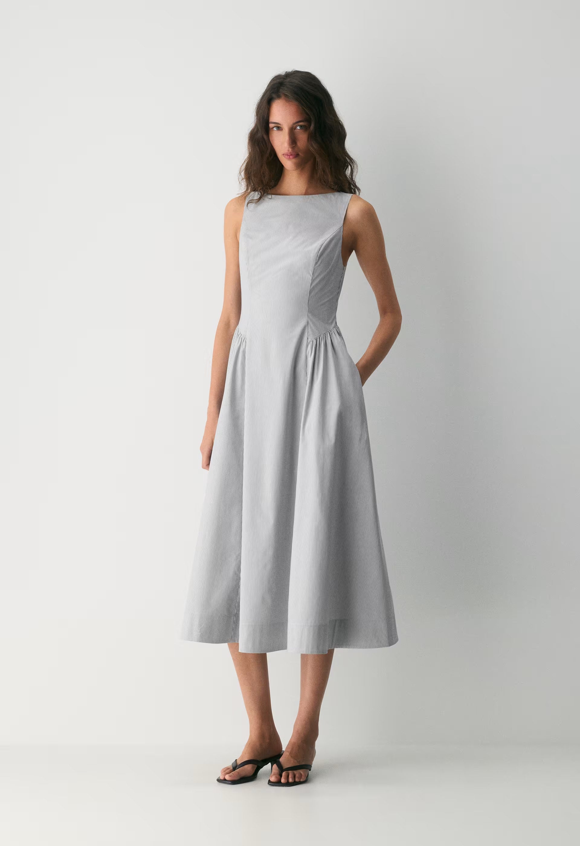 Tina Poplin Dress - INGRD STRP ADMRL/WHT