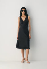 Daisychain Satin Dress - BLACK/BLACK