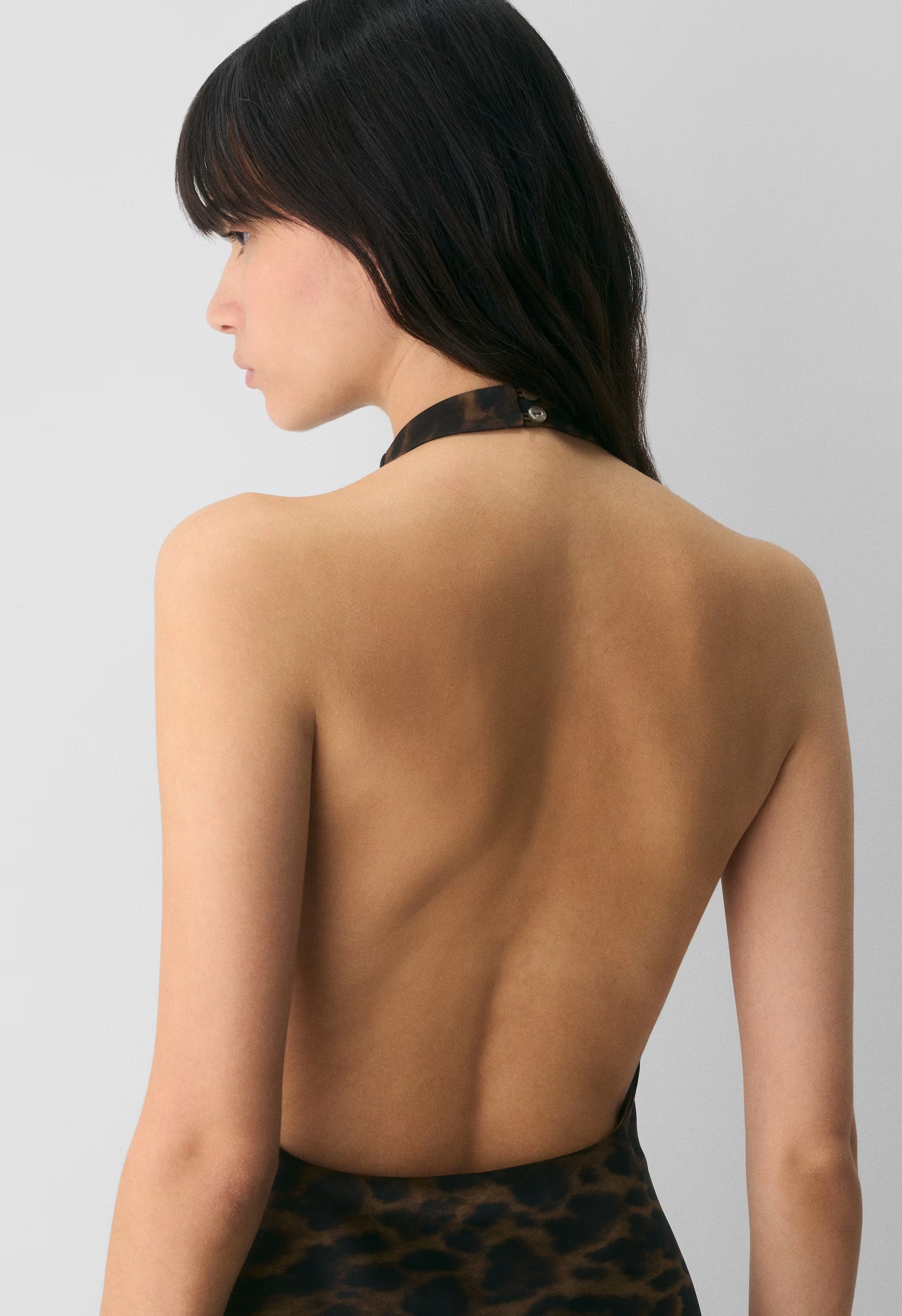 Audience Satin Mini Halter Dress - CELLO BROWN /BLACK