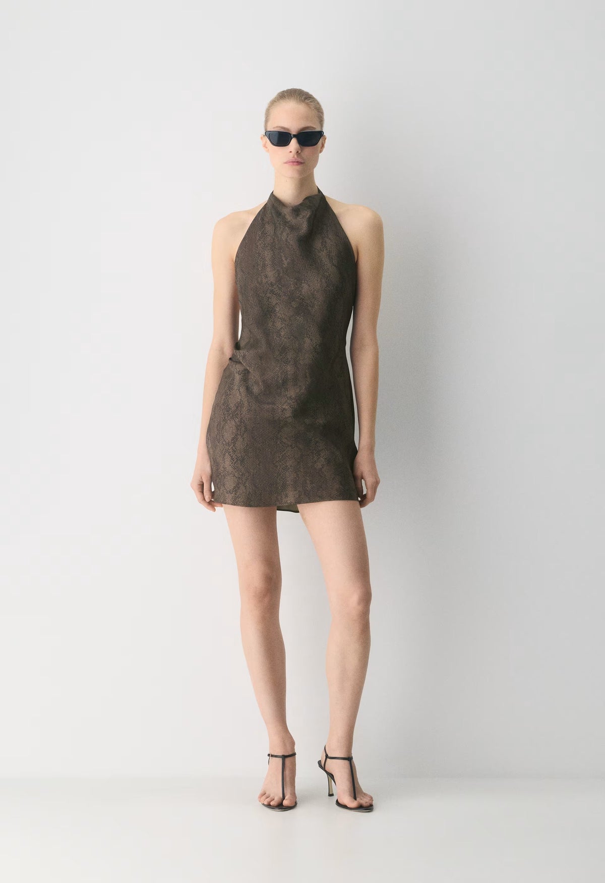 Audience Satin Mini Halter Dress - RICH MOCHA BRN/ TONAL