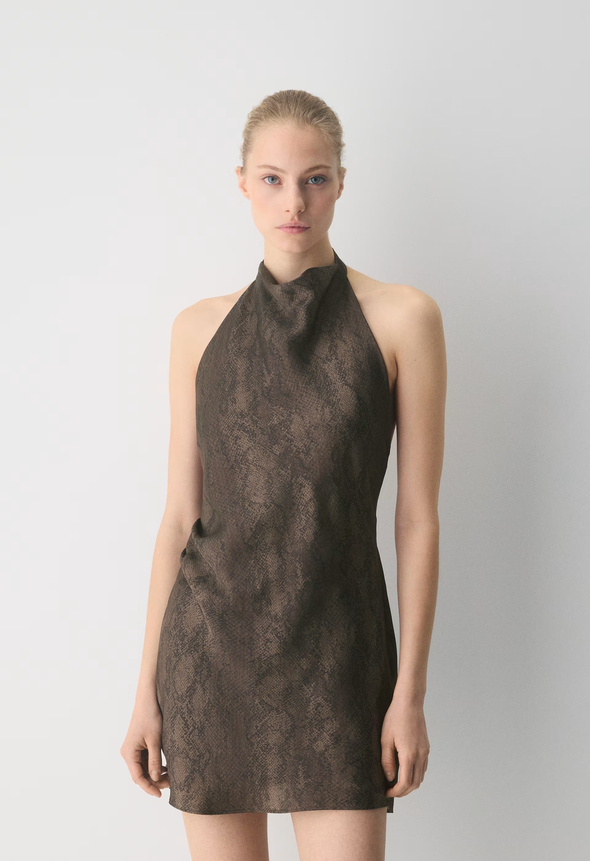 Audience Satin Mini Halter Dress - RICH MOCHA BRN/ TONAL