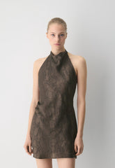 Audience Satin Mini Halter Dress - RICH MOCHA BRN/ TONAL