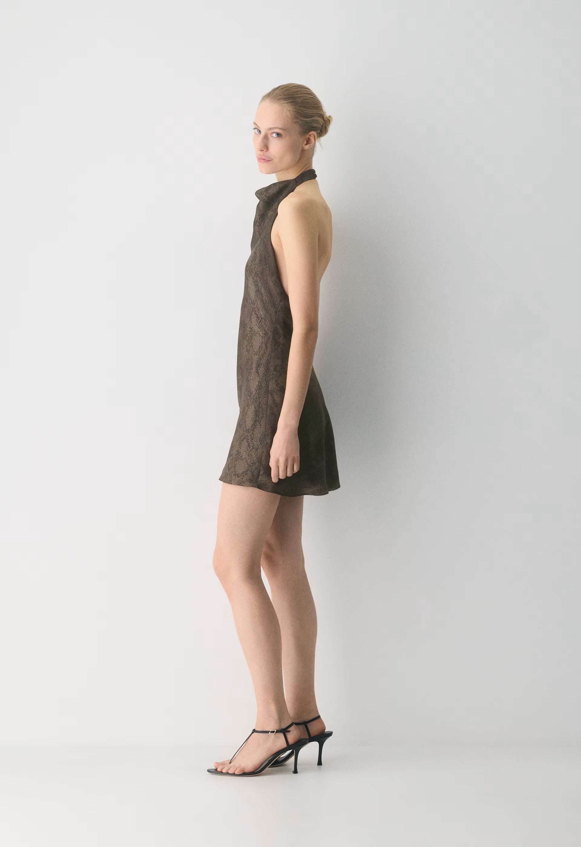 Audience Satin Mini Halter Dress - RICH MOCHA BRN/ TONAL