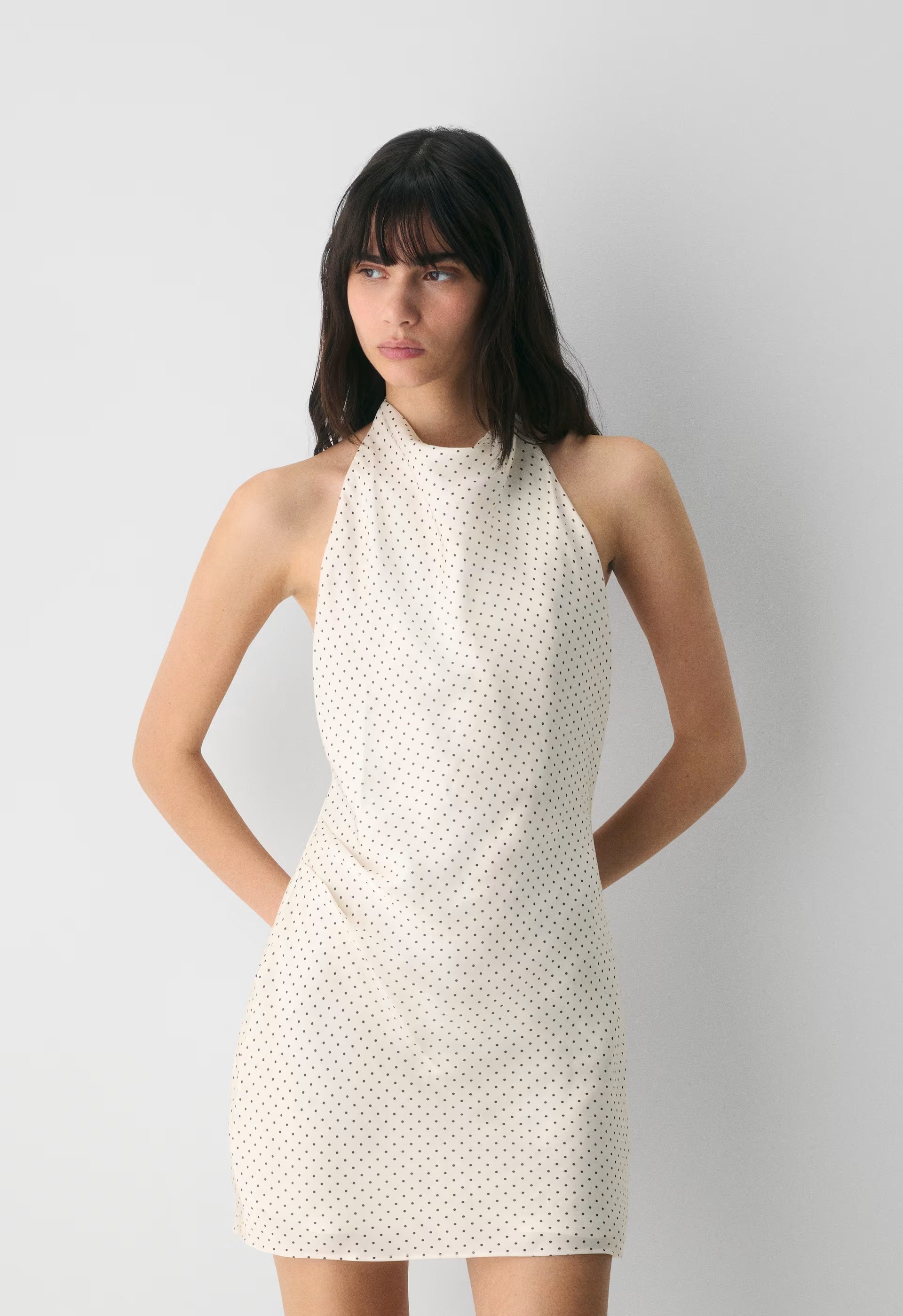 Audience Satin Mini Halter Dress - BIRCH/ RCH M BRWN