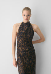Audience Satin Maxi Halter Dress - CELLO BROWN /BLACK