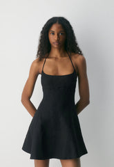 Abundance Linen Halter Dress - BLACK