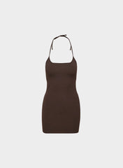 HomeStretch™ Smooth Component Halter Dress - RICH MOCHA BROWN
