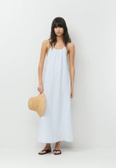 Sunpost Linen Halter Dress - WLN STP WHT/CRNFLR BL