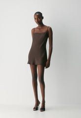 Confession Satin Dress - RICH MOCHA BROWN