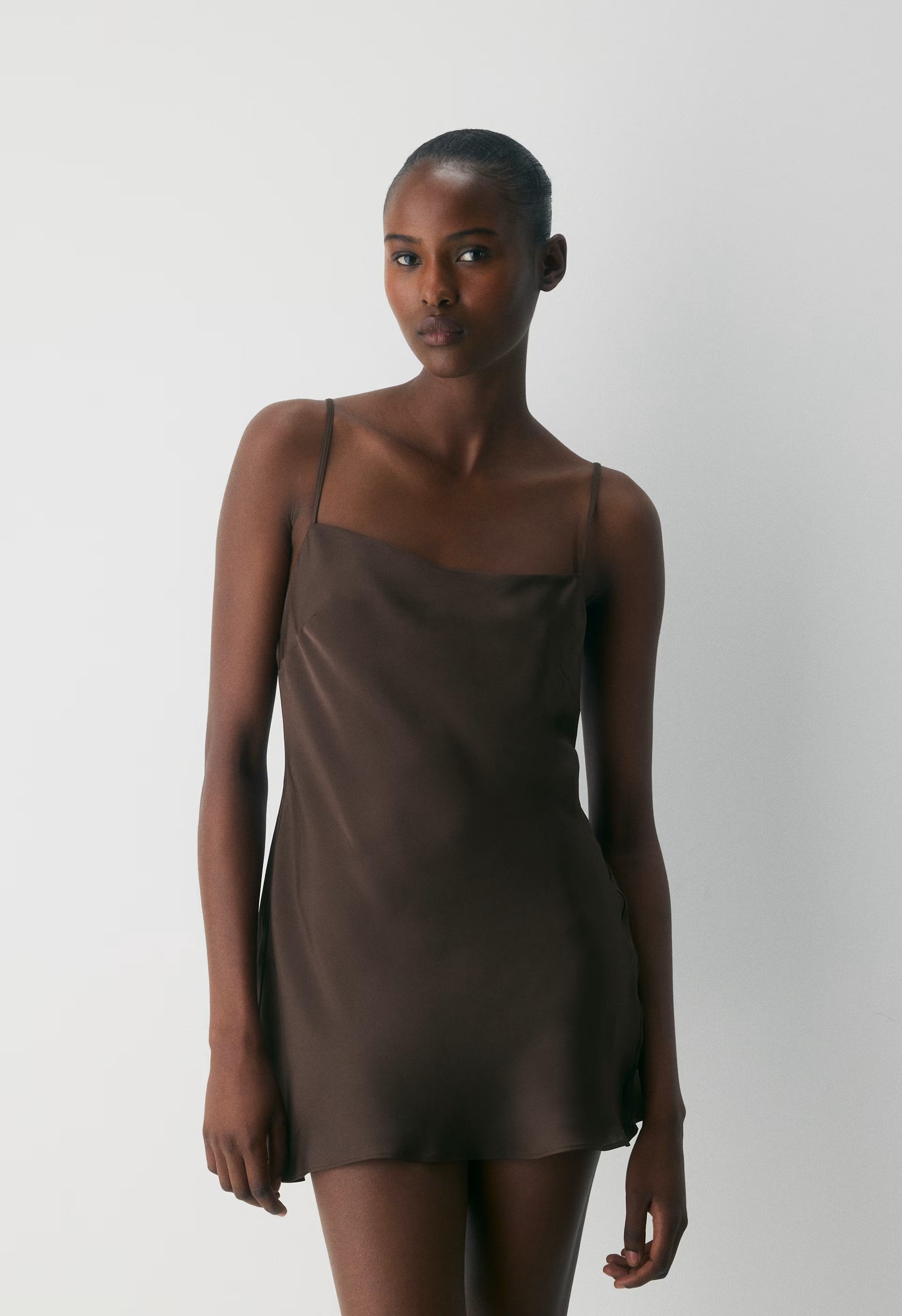 Confession Satin Dress - RICH MOCHA BROWN