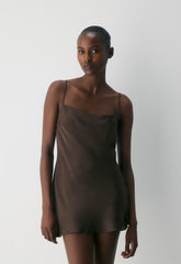 Confession Satin Dress - RICH MOCHA BROWN