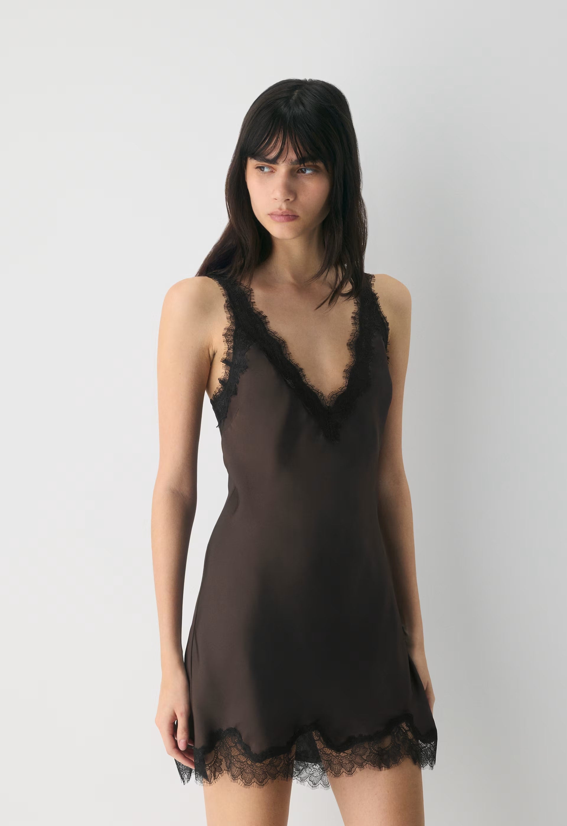 Suite Satin Dress - RICH MOCHA BROWN/BLACK