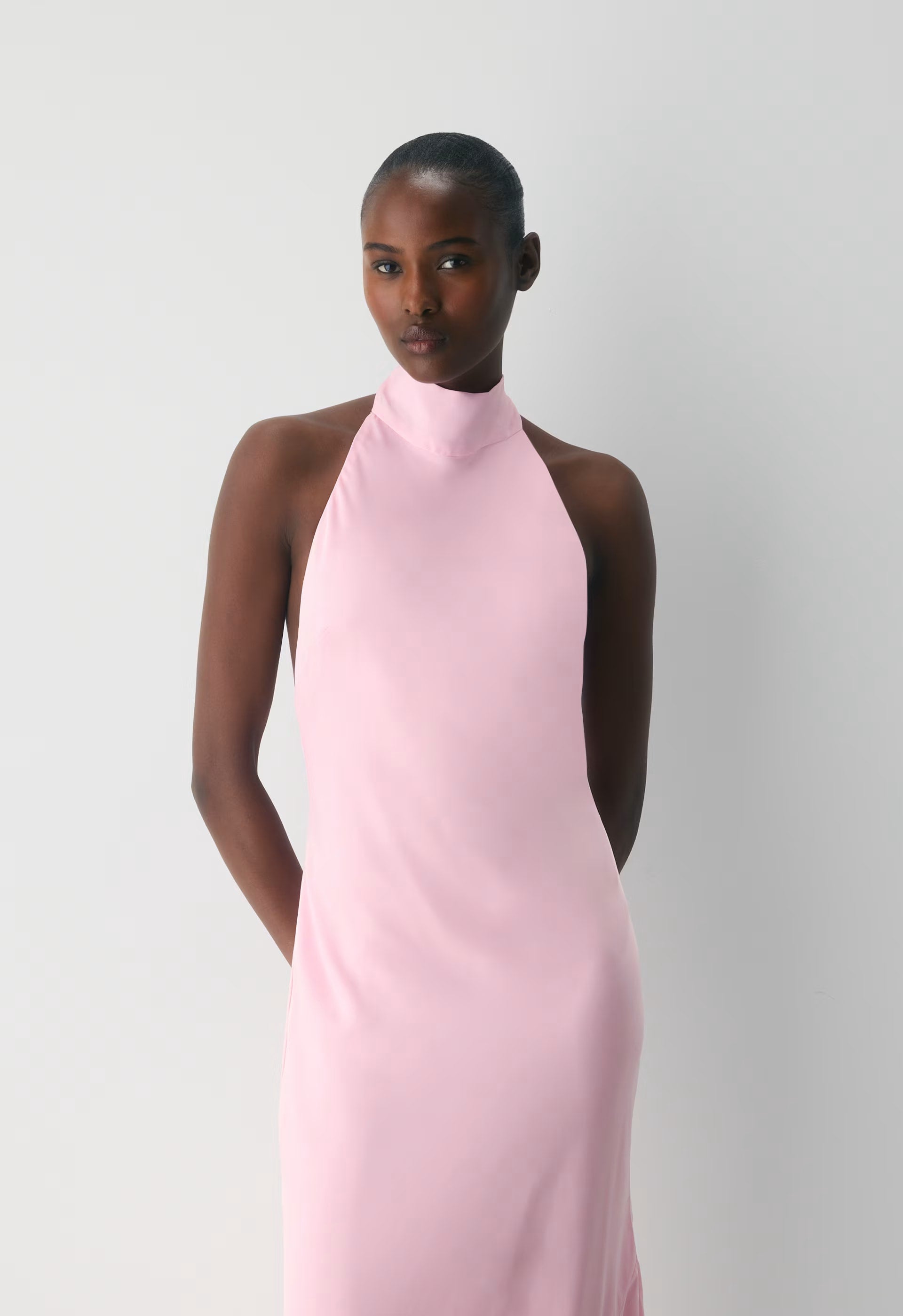 Tidal Satin Halter Dress - MILKSHAKE PINK