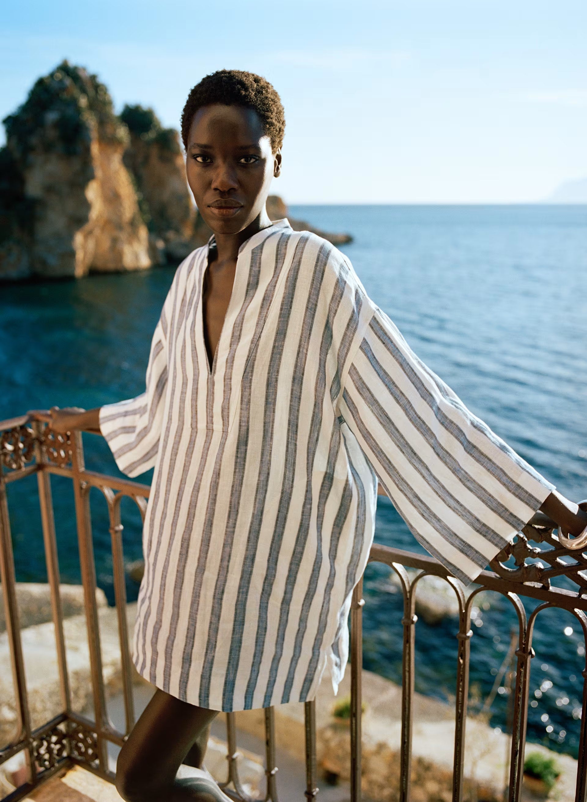 Amphora Linen Dress - WNFRD STRP WHT/FRCHBL