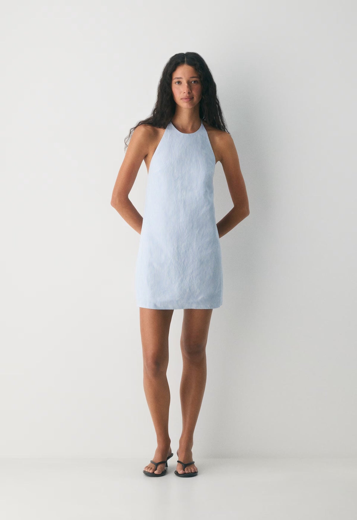 Stillwater Halter Dress - CruiseLinen™ - WLN STP WHT/CRNFLR BL