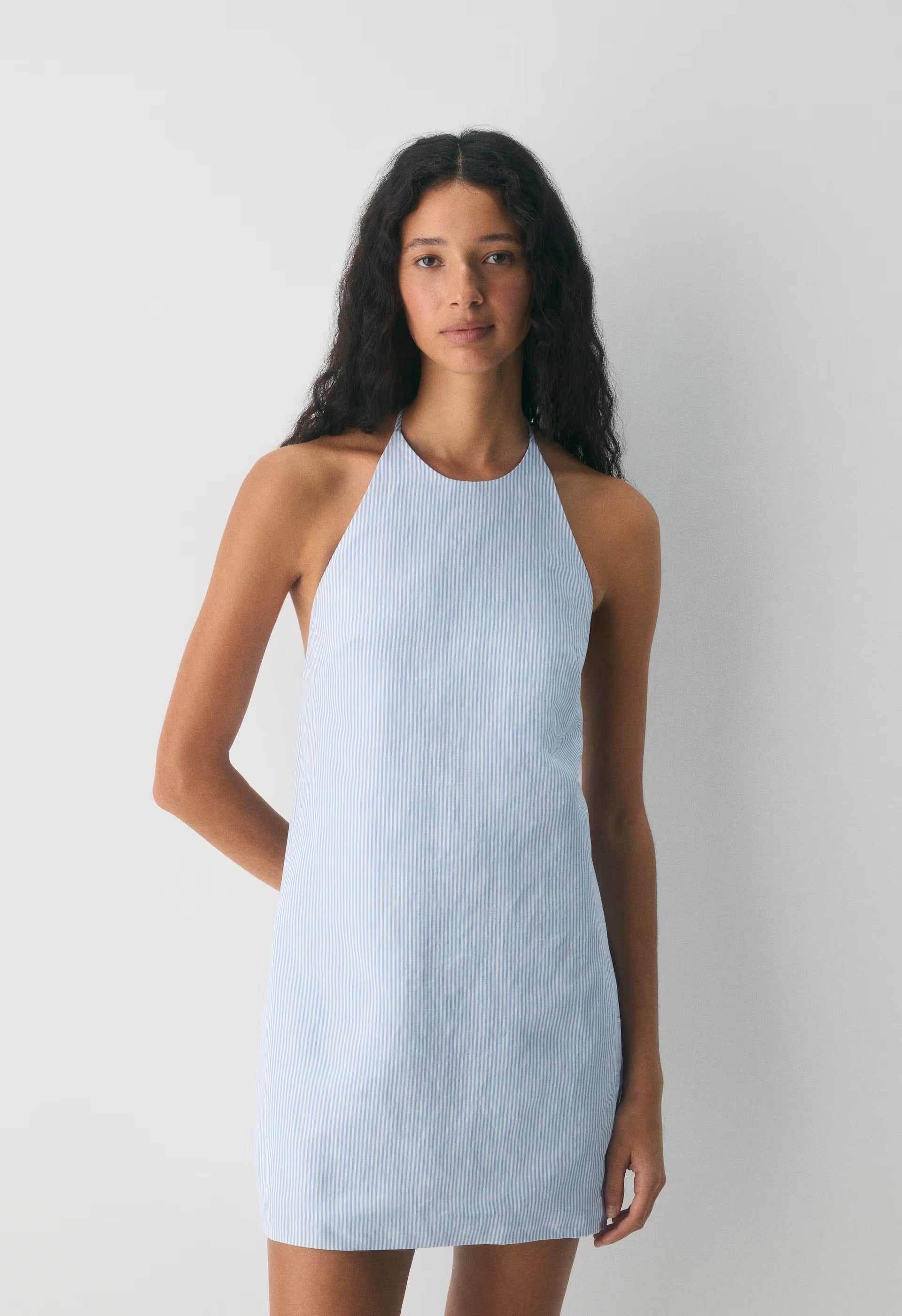 Stillwater Halter Dress - CruiseLinen™ - WLN STP WHT/CRNFLR BL