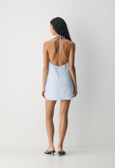 Stillwater Halter Dress - CruiseLinen™ - WLN STP WHT/CRNFLR BL
