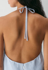 Stillwater Halter Dress - CruiseLinen™ - WLN STP WHT/CRNFLR BL