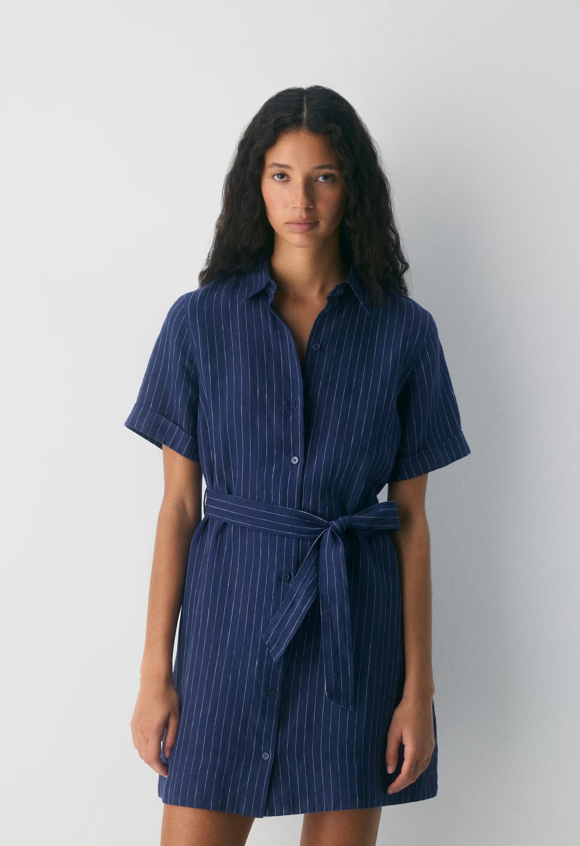 Eleta Linen Mini Dress - SUSAN STRPE HRBR NV/W