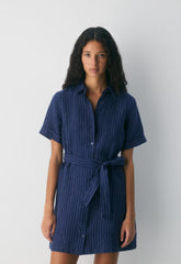 Eleta Linen Mini Dress - SUSAN STRPE HRBR NV/W