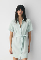 Eleta Linen Mini Dress - AGAVE GREEN