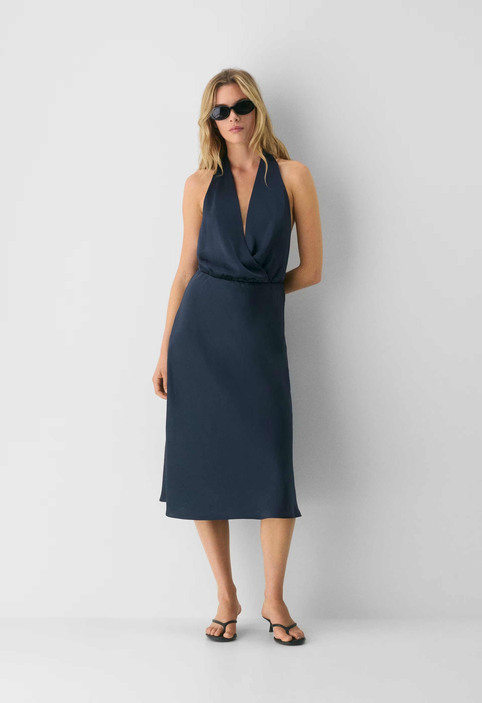 Sprig Satin Halter Dress - AGAVE GREEN