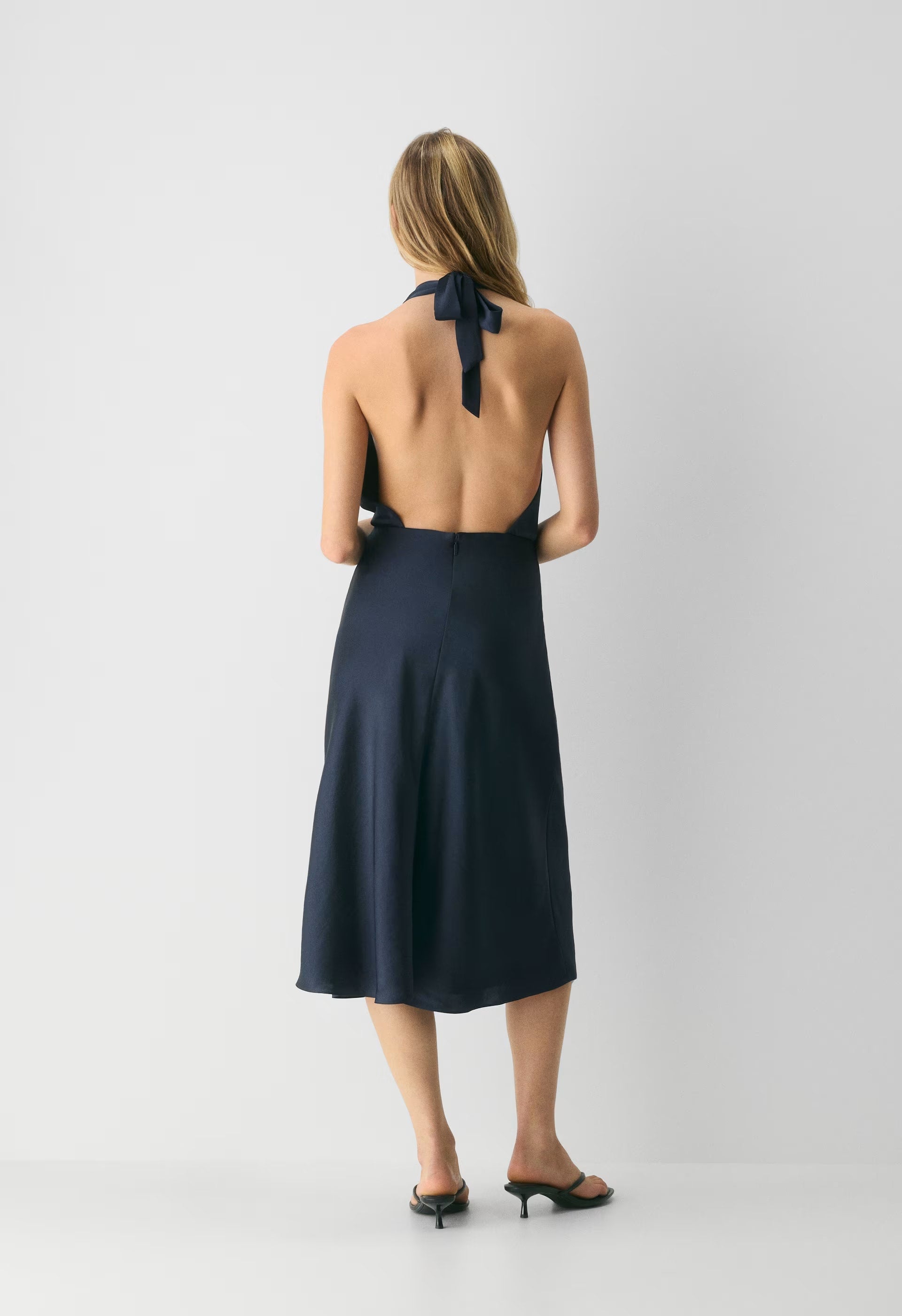 Sprig Satin Halter Dress - ADMIRAL
