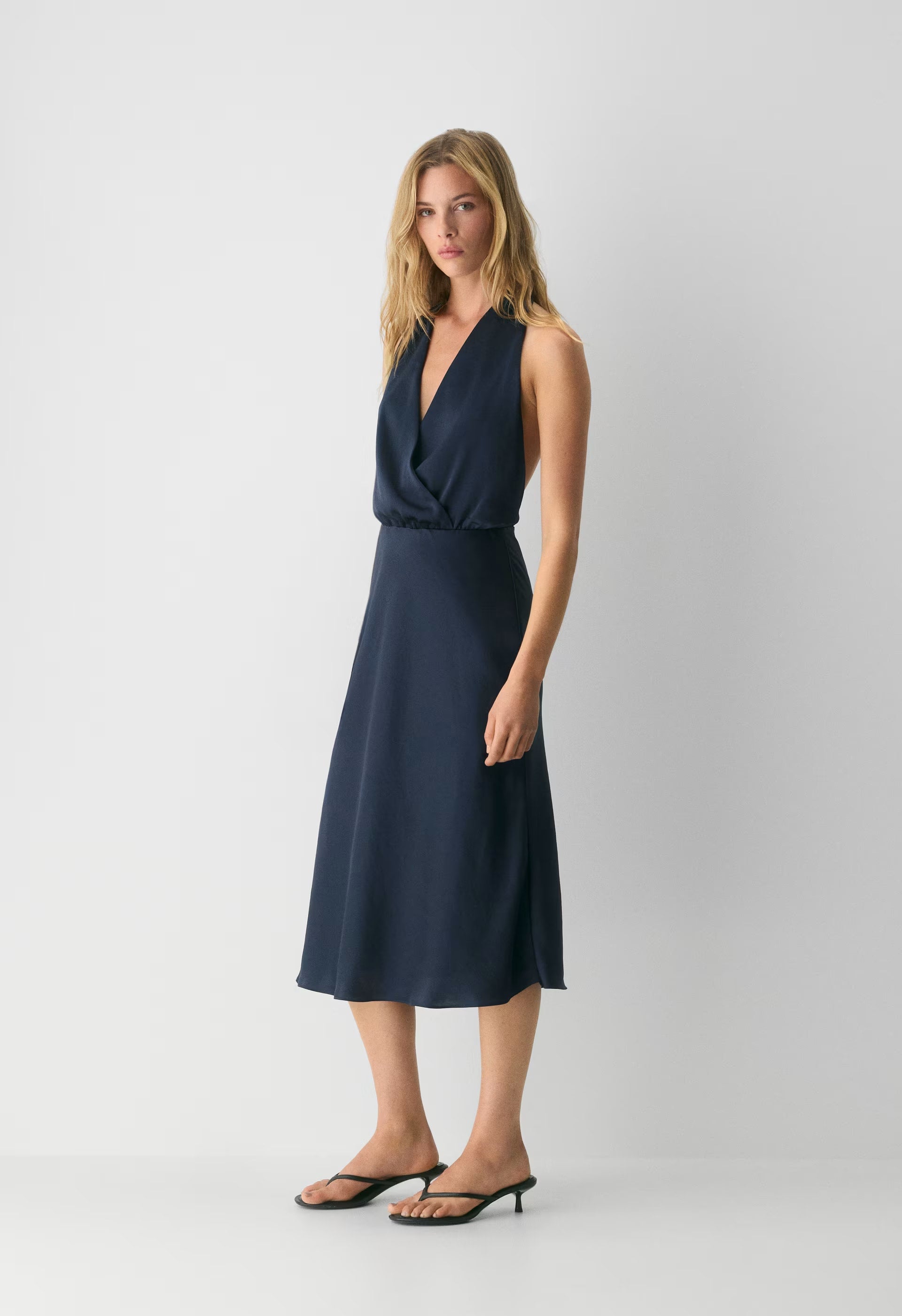 Sprig Satin Halter Dress - ADMIRAL