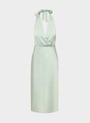 Sprig Satin Halter Dress - AGAVE GREEN