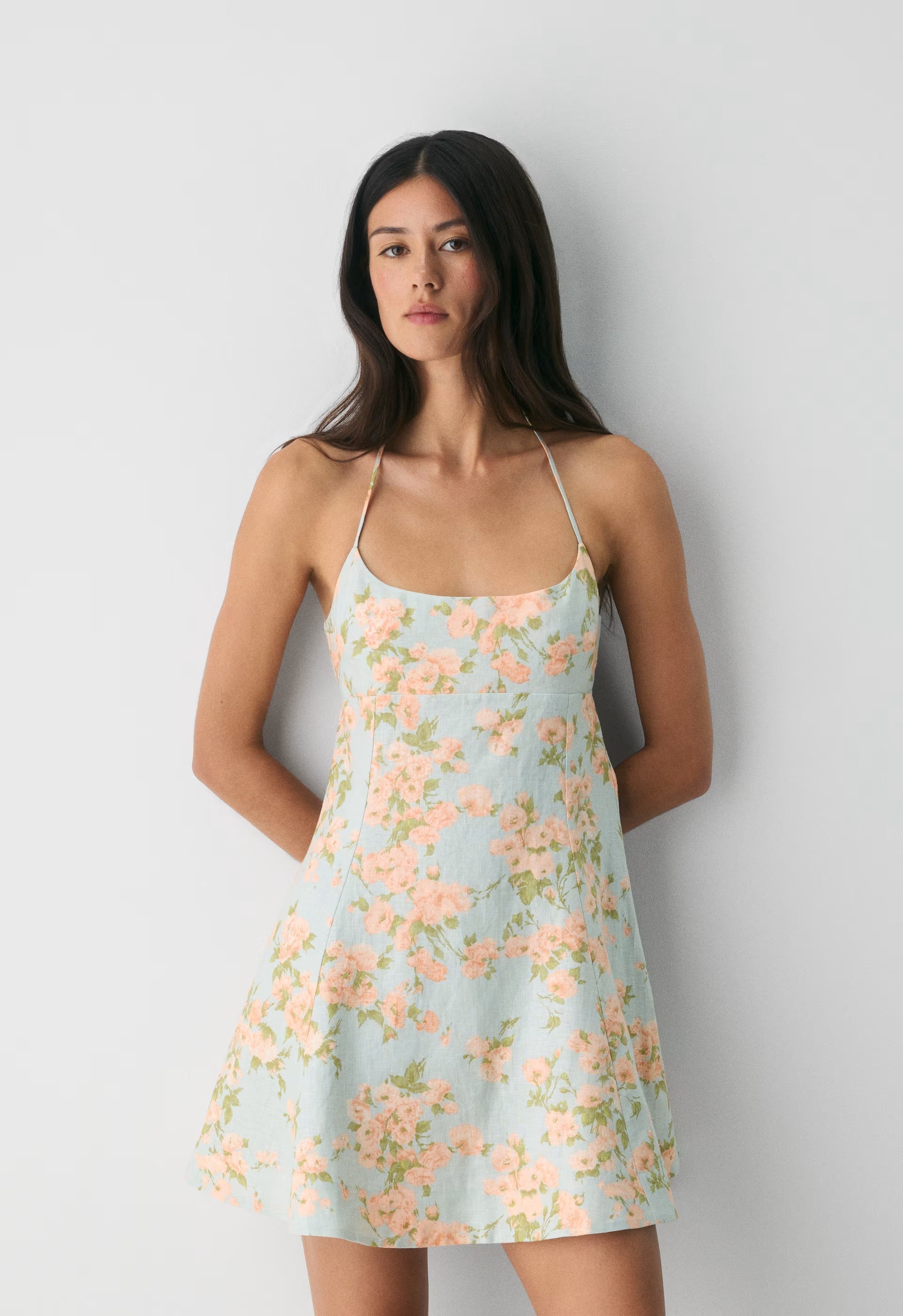 Abundance Linen Halter Dress - AGAVE GREEN/SOFT PEACH