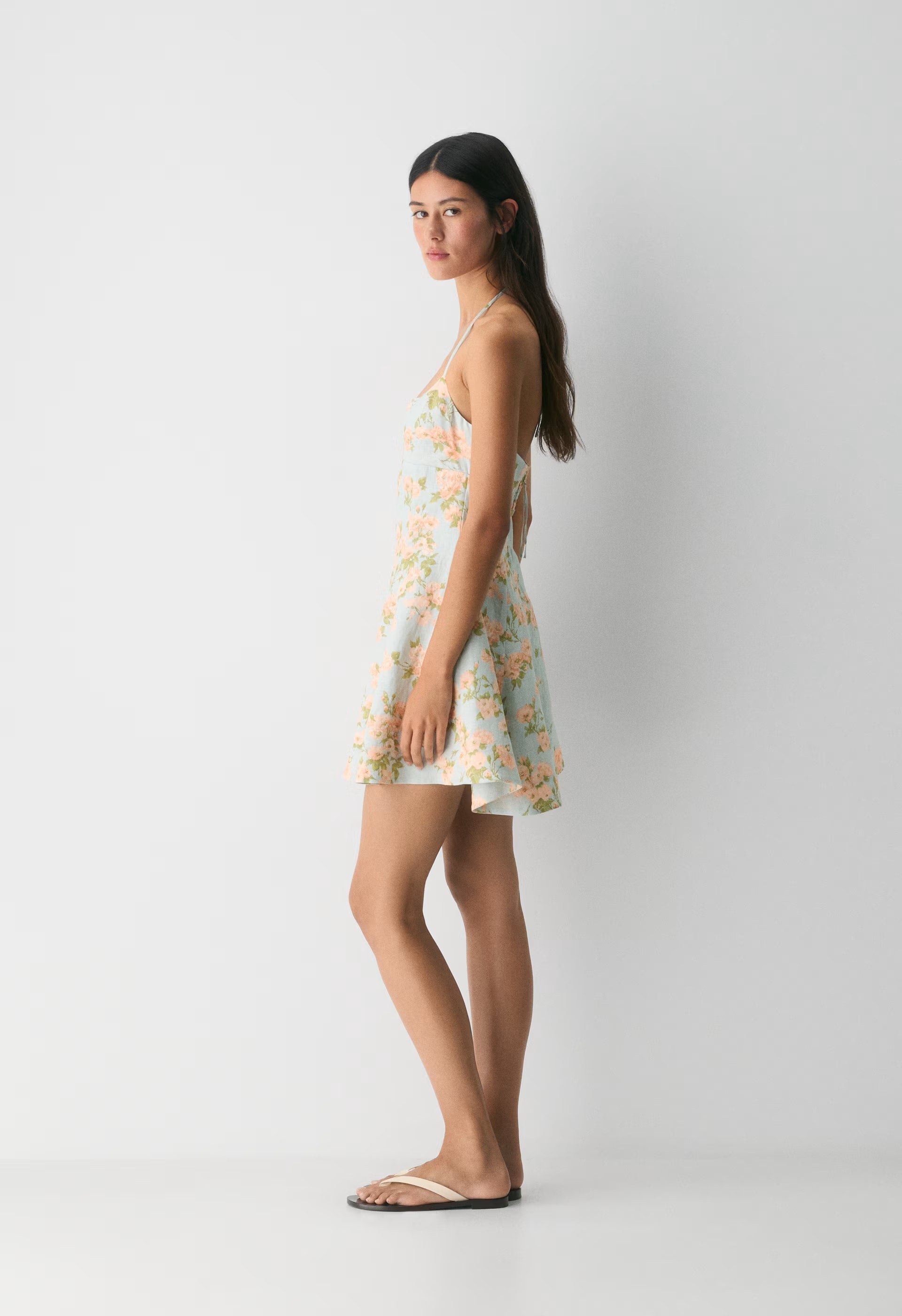 Abundance Linen Halter Dress - AGAVE GREEN/SOFT PEACH