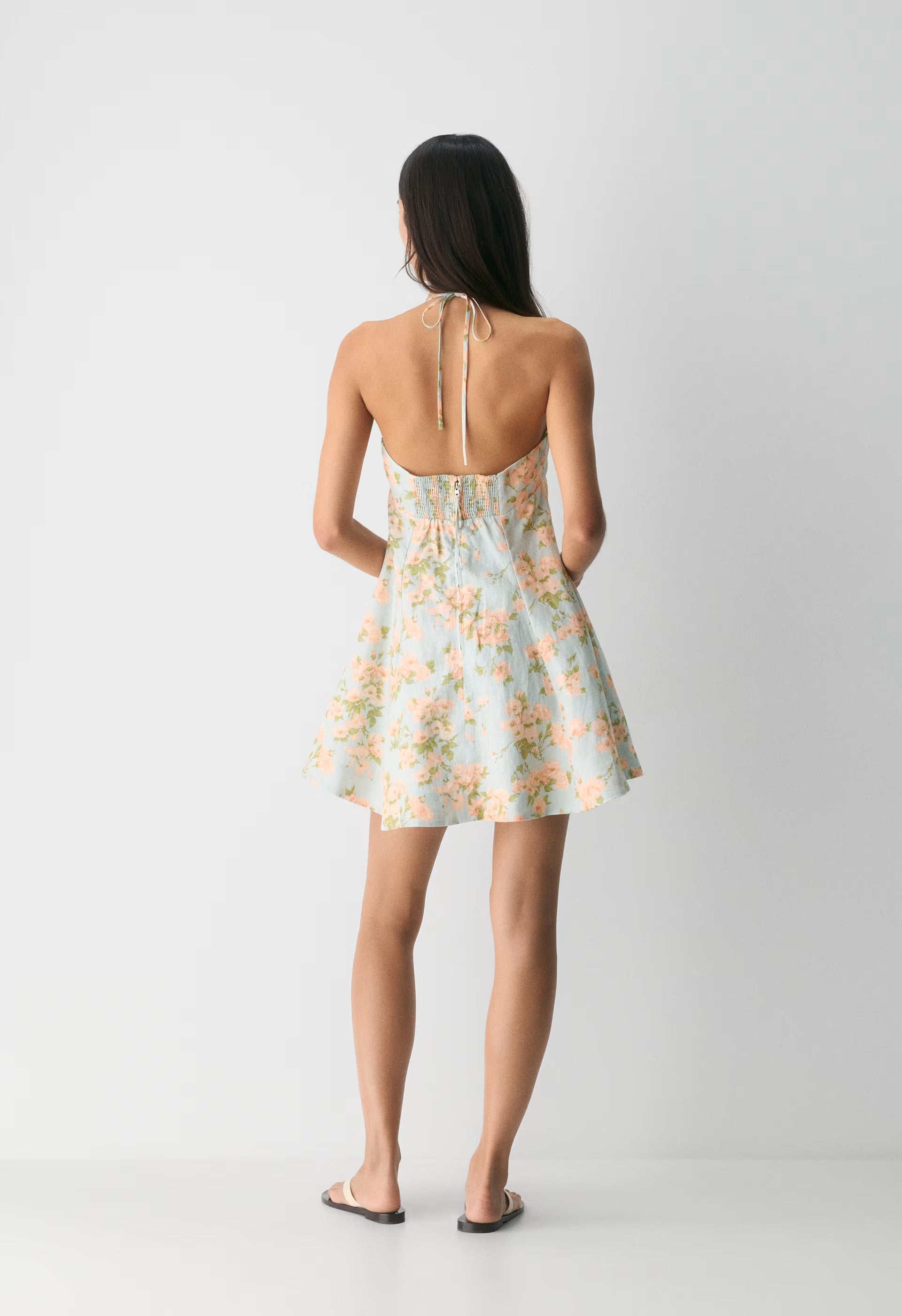 Abundance Linen Halter Dress - AGAVE GREEN/SOFT PEACH