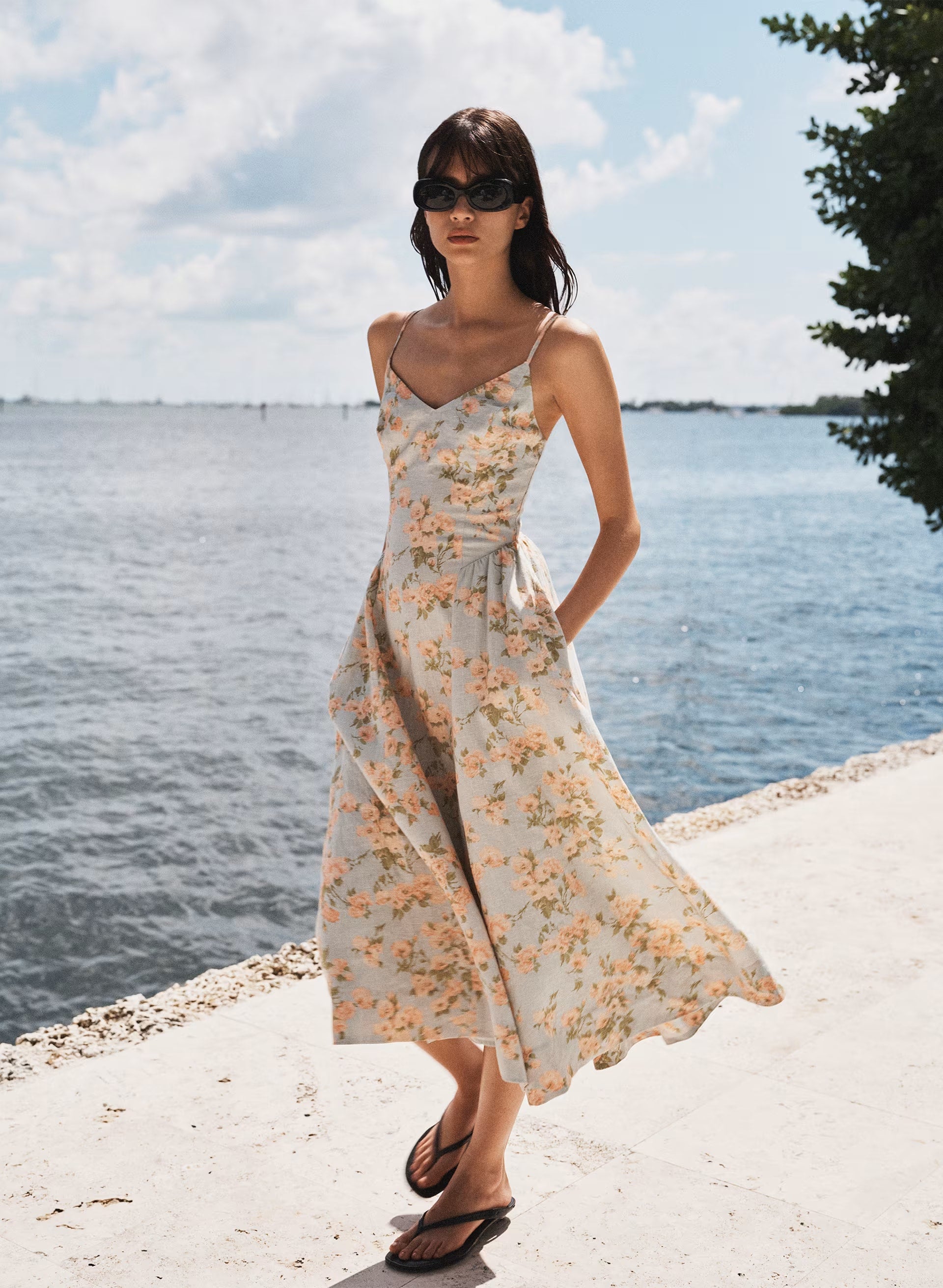 Technique Linen Dress - AGAVE GREEN/SOFT PEACH