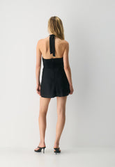Nightscape Satin Halter Micro Dress - BLACK